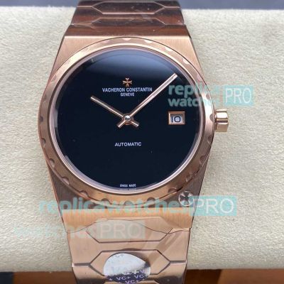 VC+ Factory Swiss Replica Vacheron Constantin Historiques 222 Rose Gold Black Face Watch 